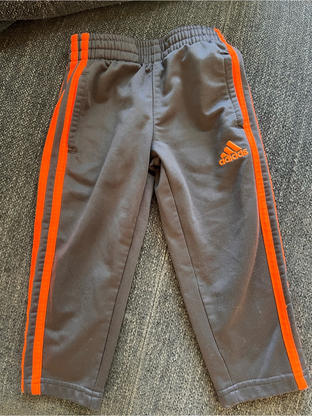 adidas Kids Gray Sweatpants with Orange Stripes